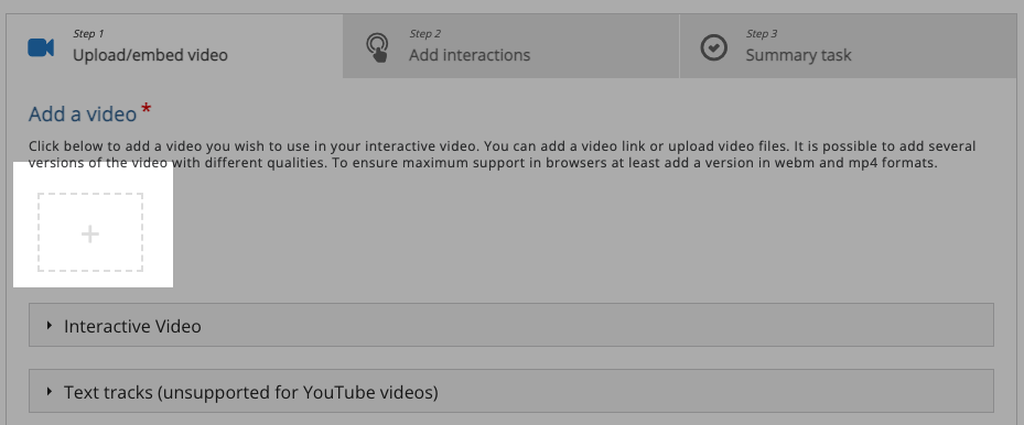 Screenshot showing the button to press to add a video to the content type.