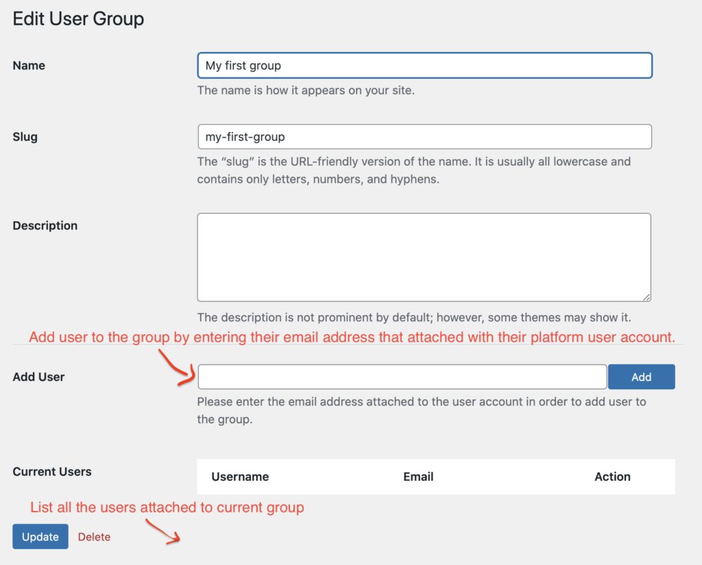 Adhoc group feature: Add users to the group