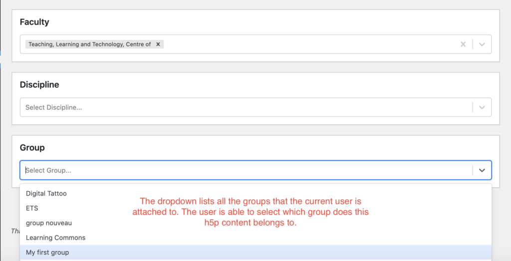 Adhoc group feature: attach h5p content to groups